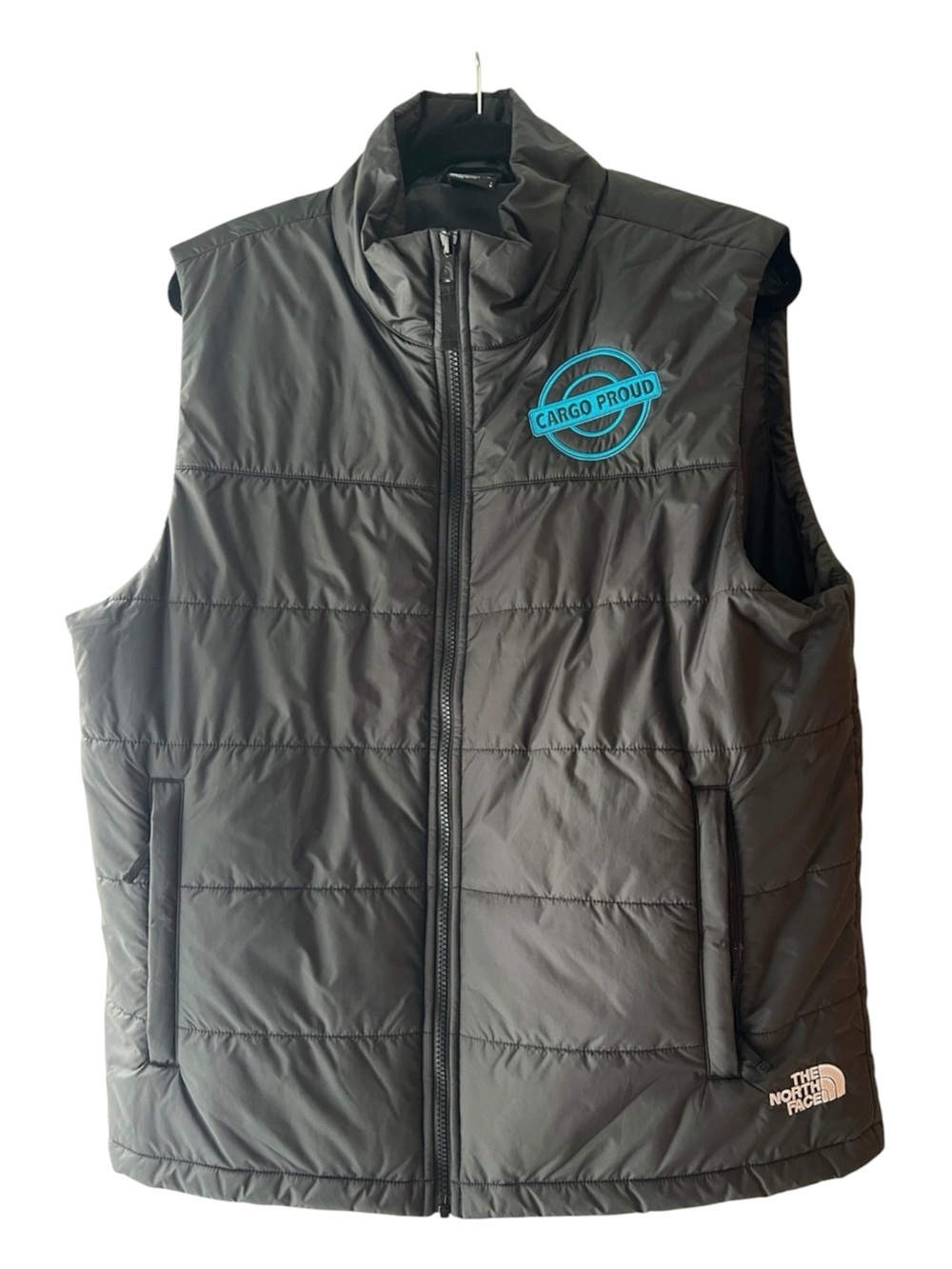 The North Face Black Quilted Insulated Puffer Vest with Turquoise Logo L EUC - Picture 3 of 8